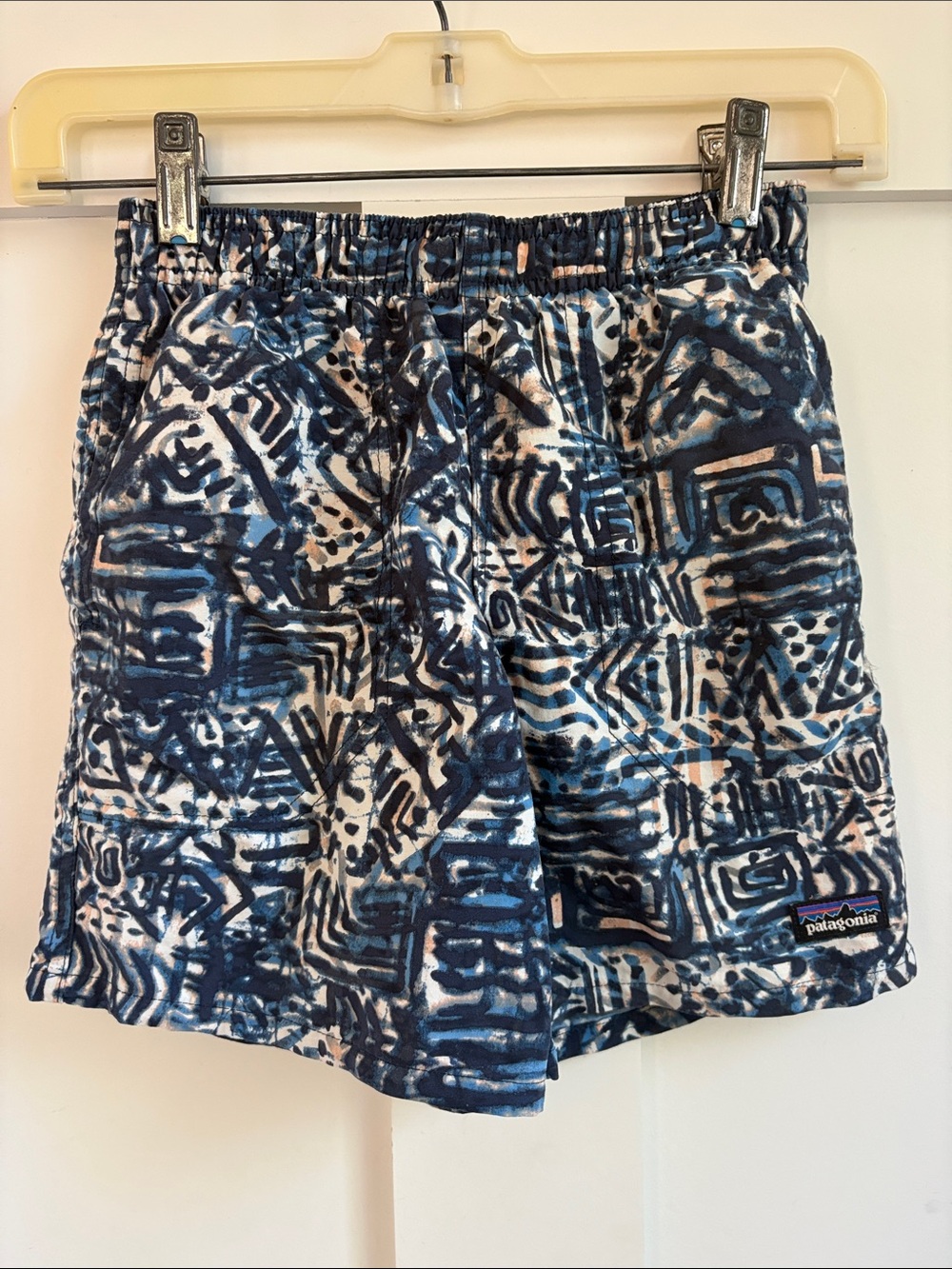 Patagonia Boys Blue & White Abstract Hybrid Shorts